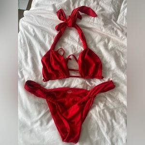 Monday Swimwear- Red Tulum Bikini set, size L/V top and bottom